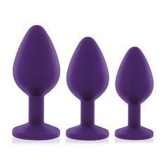 Набір силіконових анальних пробок із кристалом Rianne S: Booty Plug Set Purple, діаметр 2,7см, 3,5см SO3908 фото