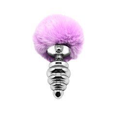 Металева анальна пробка Кролячий хвостик Alive Fluffly Twist Plug L Purple