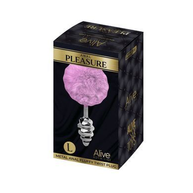 Металева анальна пробка Кролячий хвостик Alive Fluffly Twist Plug L Purple