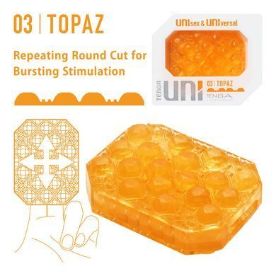 Унісекс-стимулятор Tenga UNI Topaz, помаранчевий, рельєф у вигляді горбків, лубрикант у комплекті