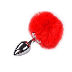 Металева анальна пробка Кролячий хвостик Alive Fluffly Plug M Red
