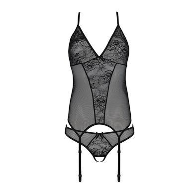 Корсет із пажами, трусики з ажурним декором та відкритим кроком Ursula Corset black XXL/XXXL &mdash; Passi SO5837 фото
