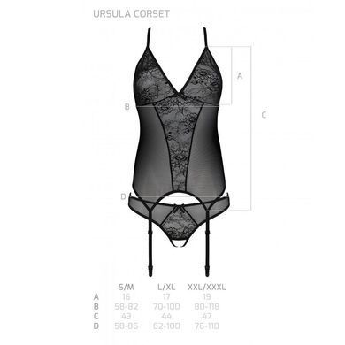 Корсет із пажами, трусики з ажурним декором та відкритим кроком Ursula Corset black XXL/XXXL &mdash; Passi SO5837 фото