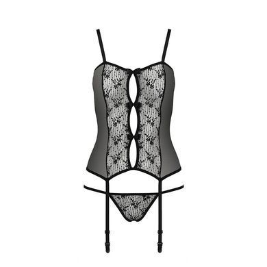 Корсет з пажами GRACIA CORSET black L/XL Passion, трусики, напівпрозорий EL15201 фото