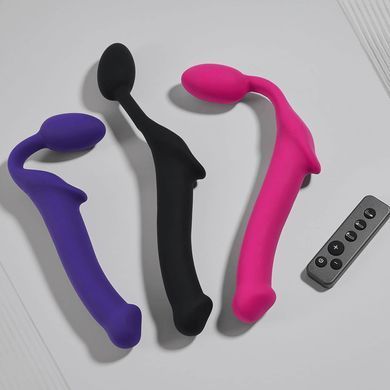 Безремневой страпон с вибрацией Strap-On-Me Vibrating Fuchsia L, диаметр 3,7 см, пульт ДУ, регулируемый SX2572 фото