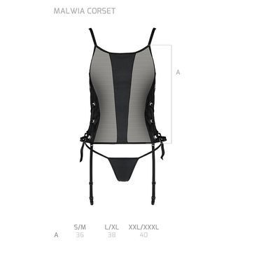 Сітчастий корсет з екошкіри, з люверсами та знімними пажами Malwia Corset black L/XL &mdash; Passion, стрі SO5765 фото